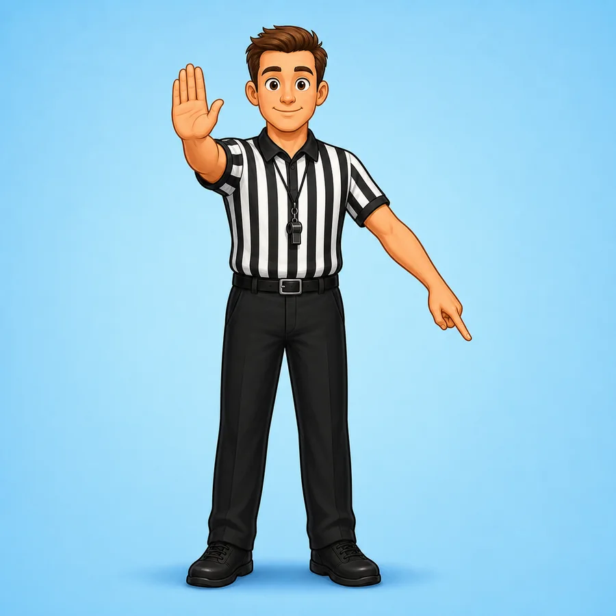 Cartoon basketball referee demonstrating the Free Throw Or Lane Violation signal