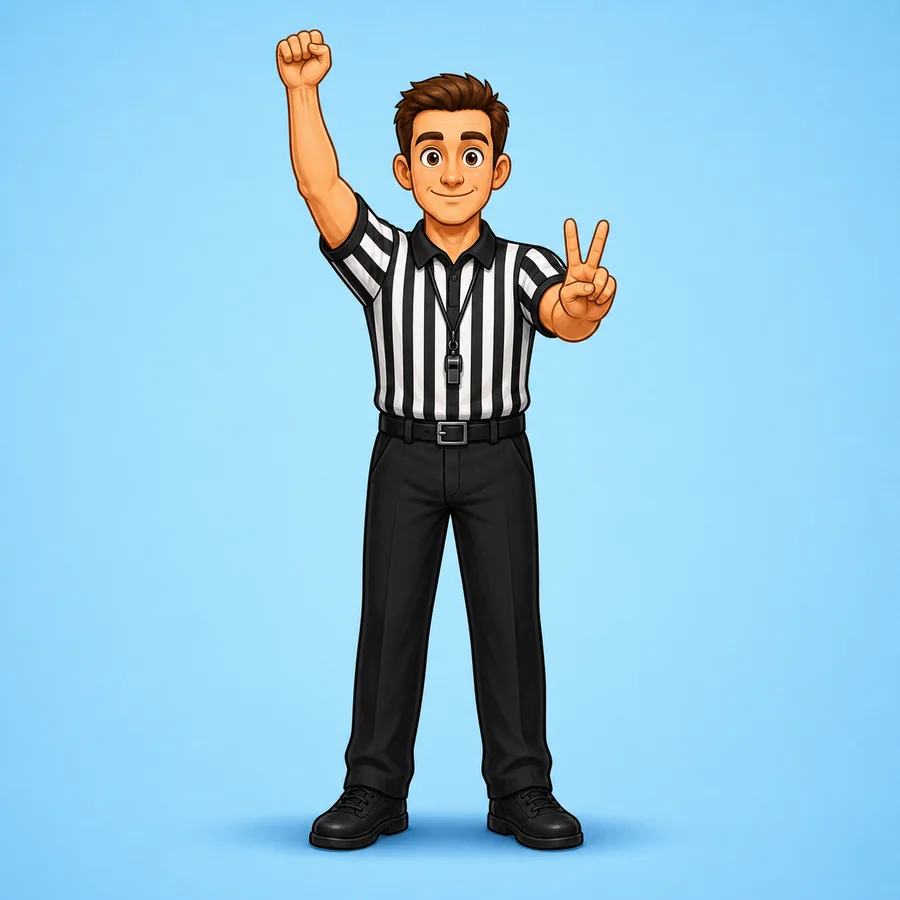 Cartoon basketball referee demonstrating the Shooting Foul And Free Throws signal