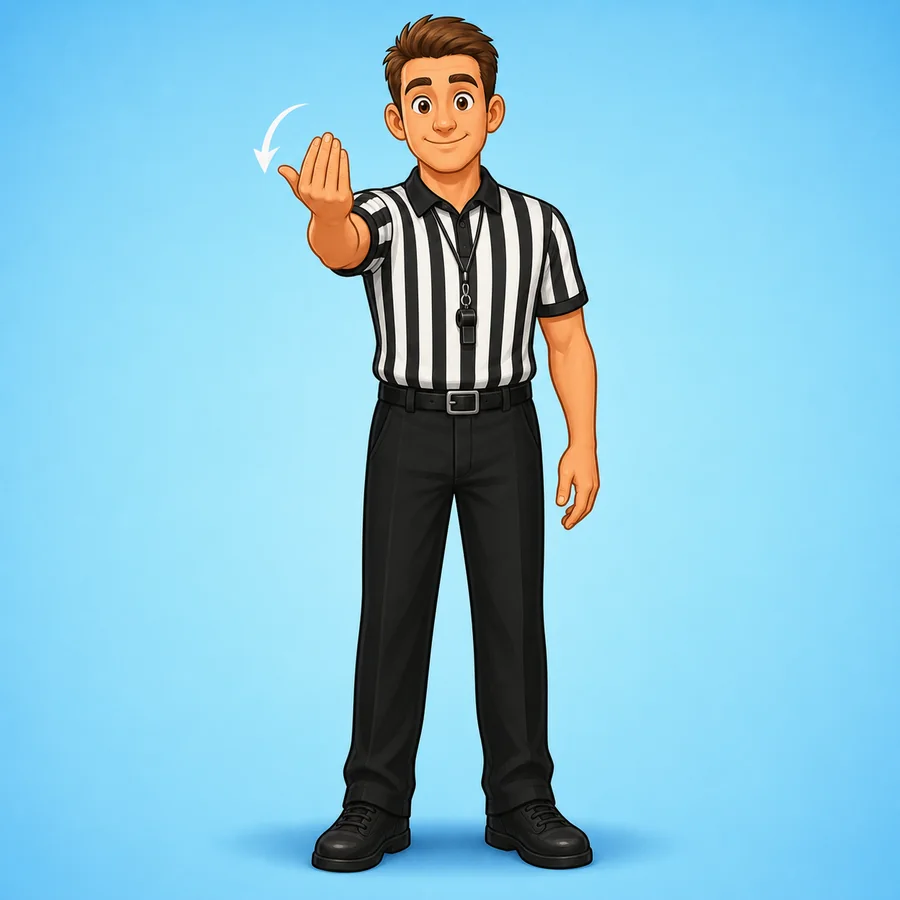 Cartoon basketball referee demonstrating the Substitution signal