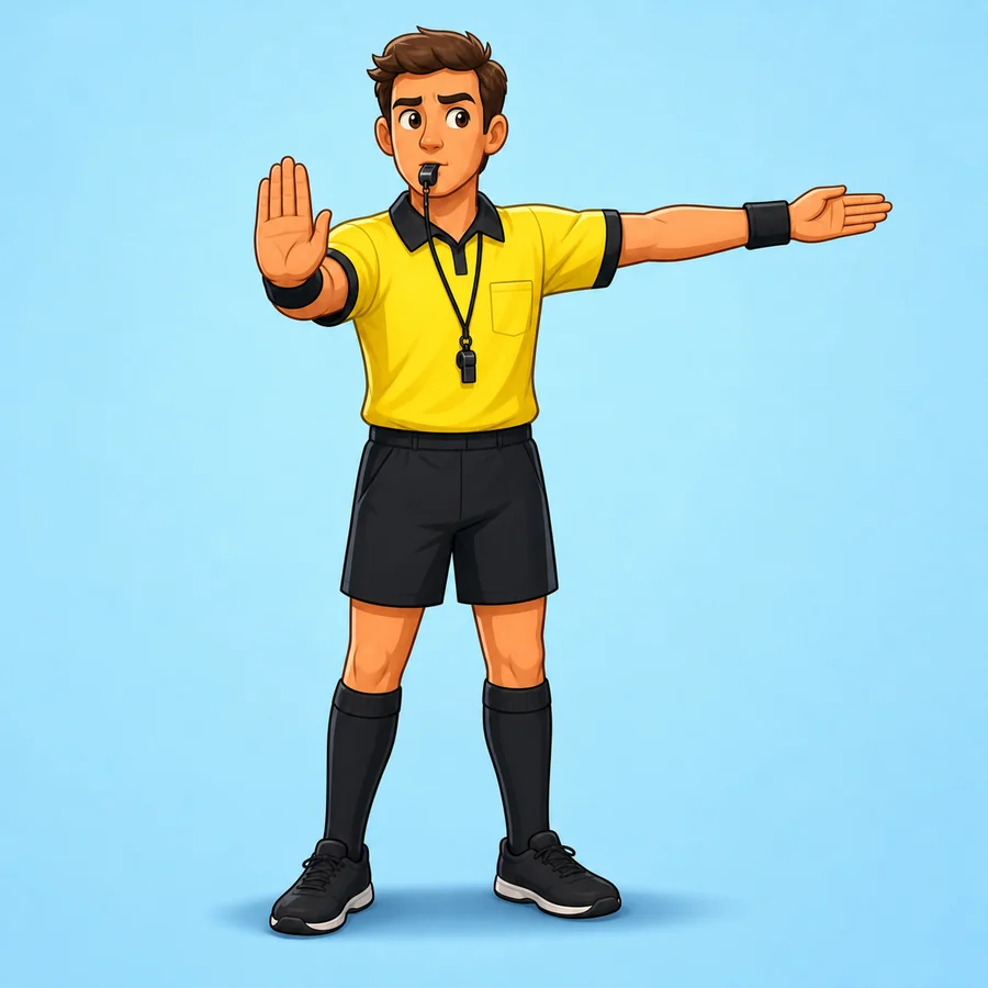 Cartoon field hockey referee demonstrating the Dangerous Play signal