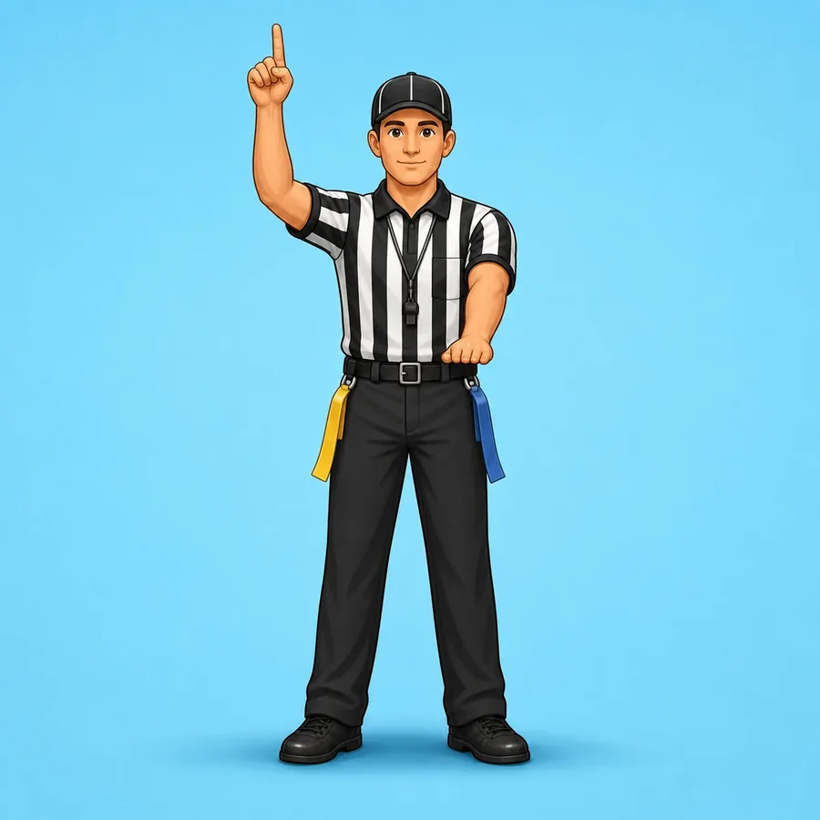 Cartoon flag football referee demonstrating the Extra-Point Try signal