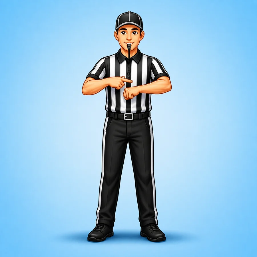 Cartoon football referee demonstrating the Delay Of Game signal