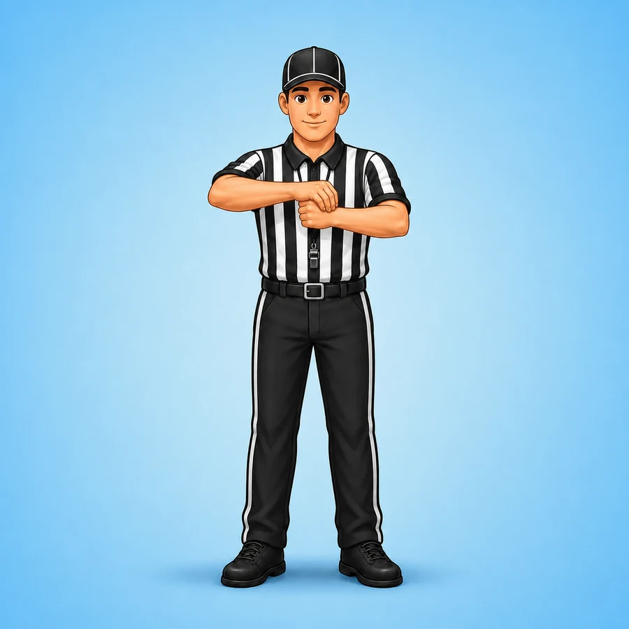 Cartoon football referee demonstrating the Holding signal