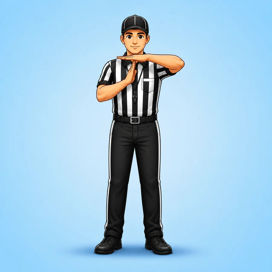 Cartoon football referee demonstrating the Timeout signal