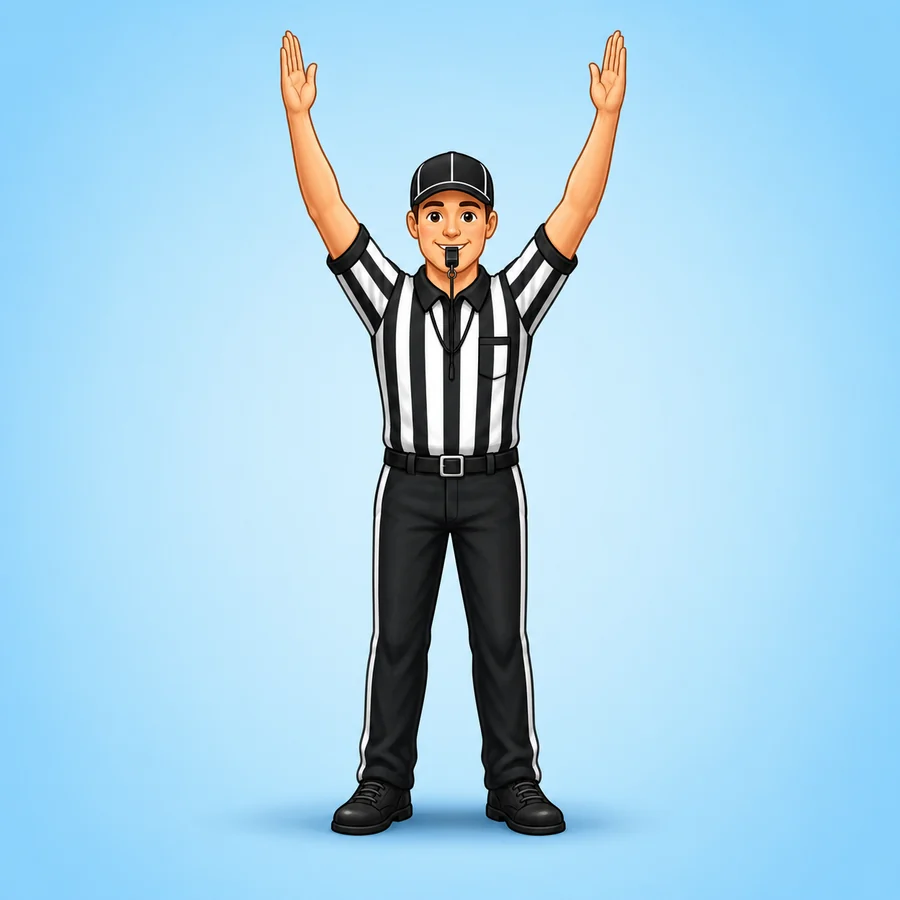 Cartoon football referee demonstrating the Touchdown signal
