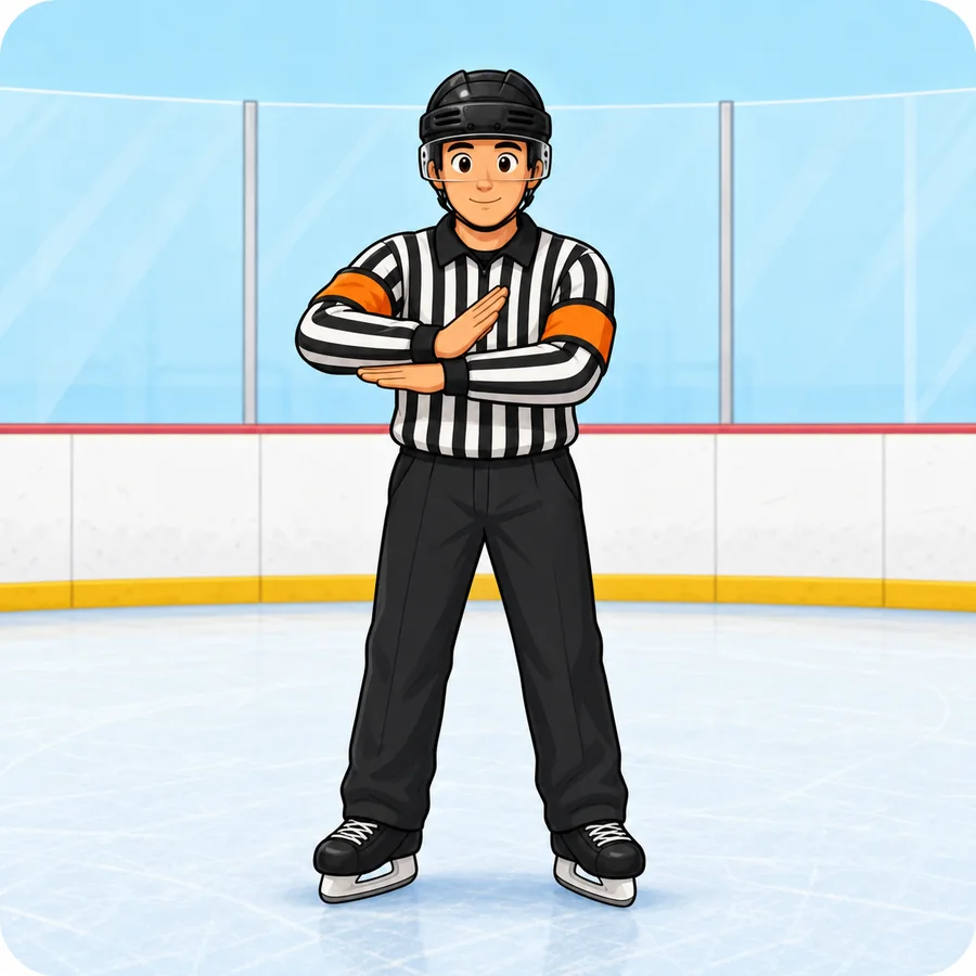 Cartoon hockey referee demonstrating the Slashing signal