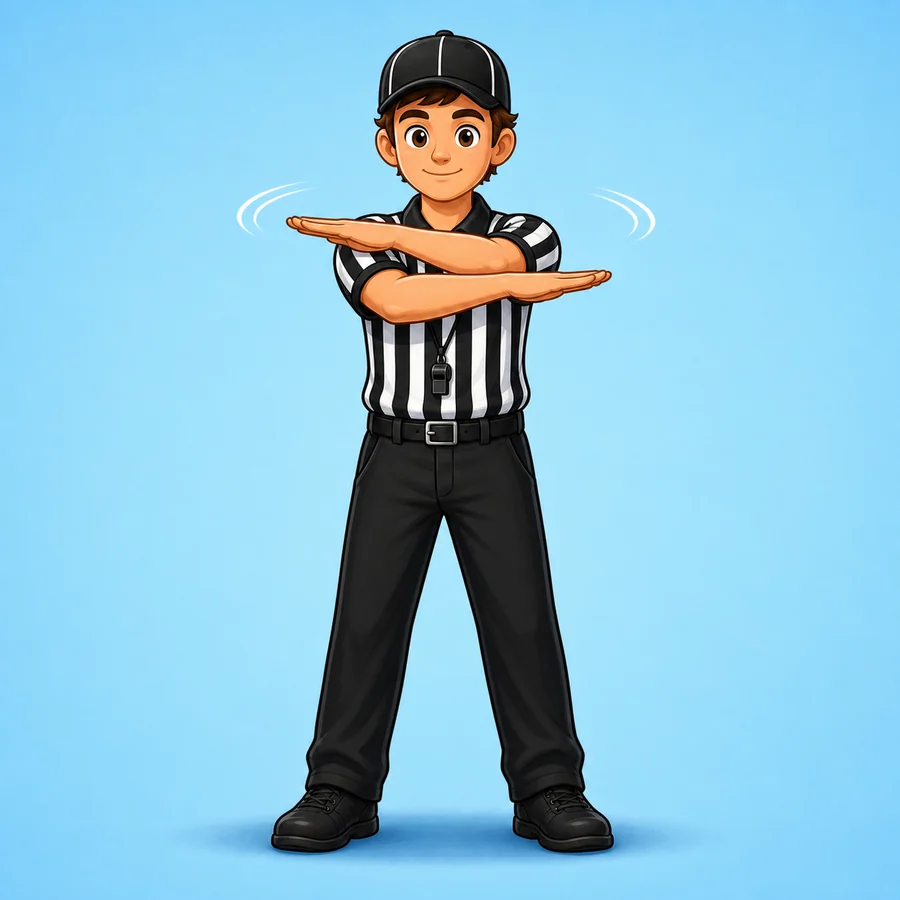 Cartoon lacrosse referee demonstrating the Slashing signal