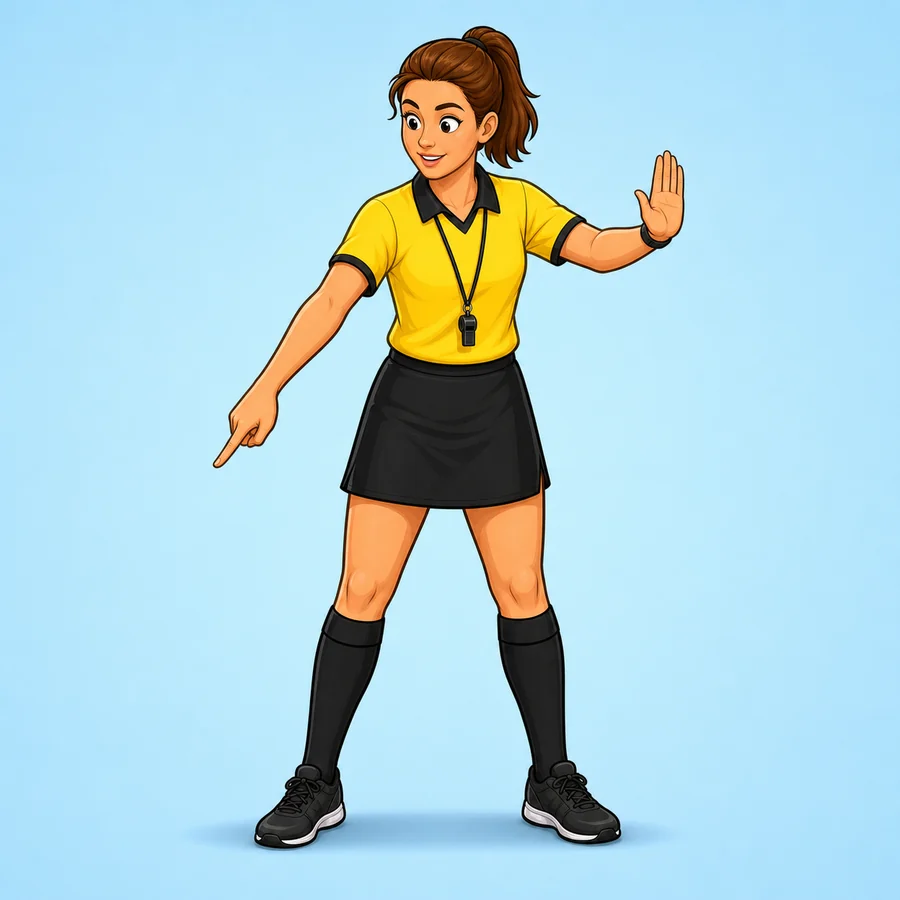 Cartoon lacrosse referee demonstrating the Tripping signal