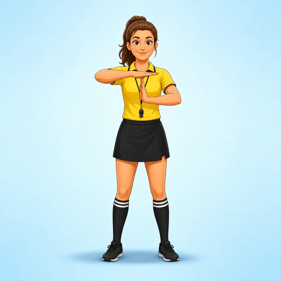 Cartoon rugby referee demonstrating the Knock-On signal