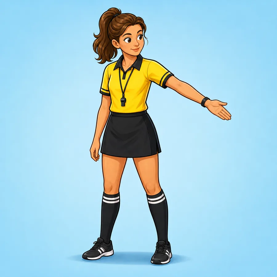 Cartoon rugby referee demonstrating the Not Releasing signal