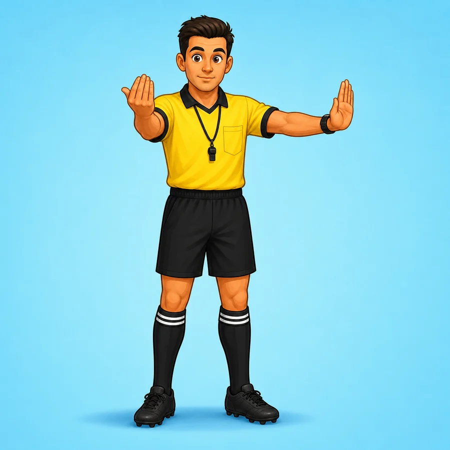 Cartoon soccer referee demonstrating the Substitution signal