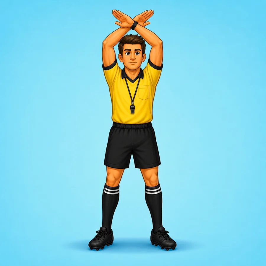Cartoon volleyball referee demonstrating the Timeout signal