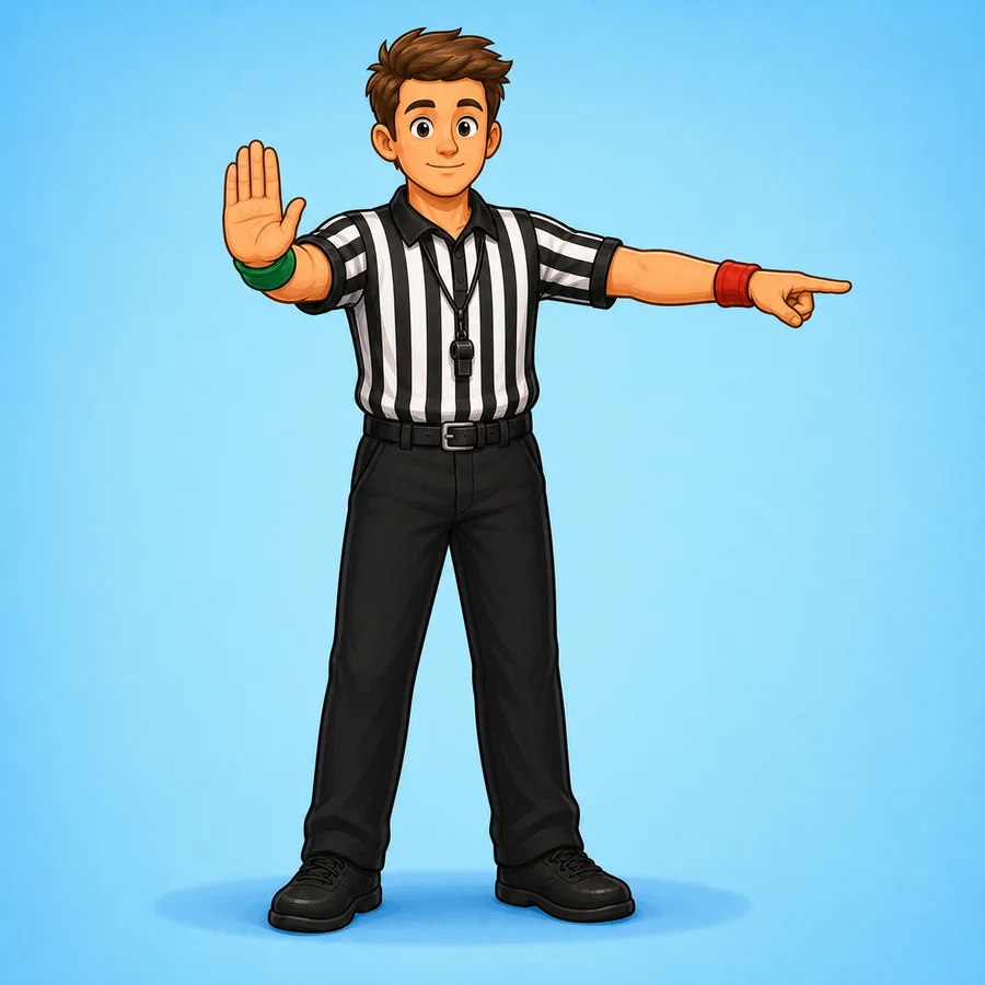 Cartoon wrestling referee demonstrating the Stalling signal